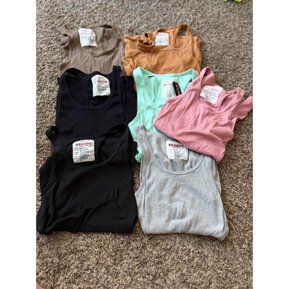 Zenana Outfitters Ribbed Racerback Tank Top Bundle Set of 6 Multi Color Large